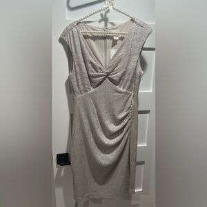 Cache Gold Champagne Ruched Cocktail Dress Sleeveless Twist Front NWT
